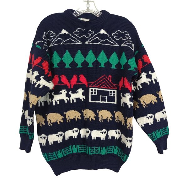 Kotare New Zealand Vintage intarsia sweater wool sheep pig farm animal country - Picture 1 of 16